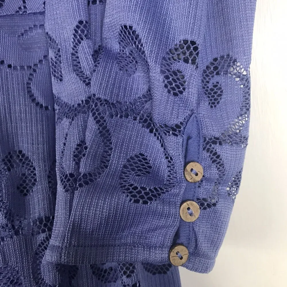 NWT Free People Persian Jewel Blue Lace Midi Dress Button 3/4 Sleeve Small FLAW